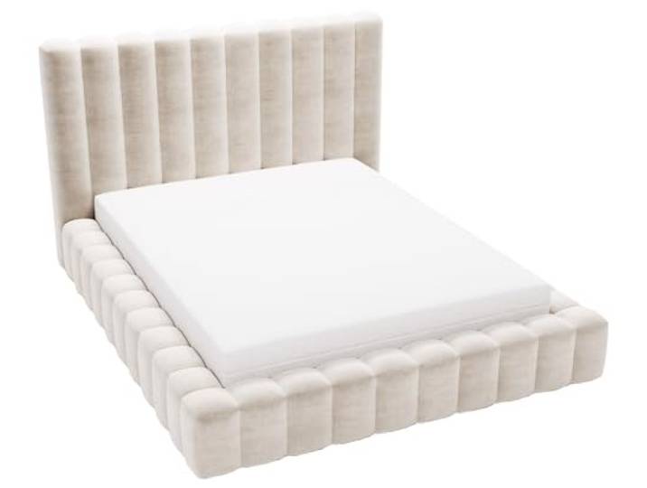 Emporius gestoffeerd bed 140x200 met opbergruimte, bed 140x200 met bedkast Elise - Fluwelen stof Beige (Ikoo 1)