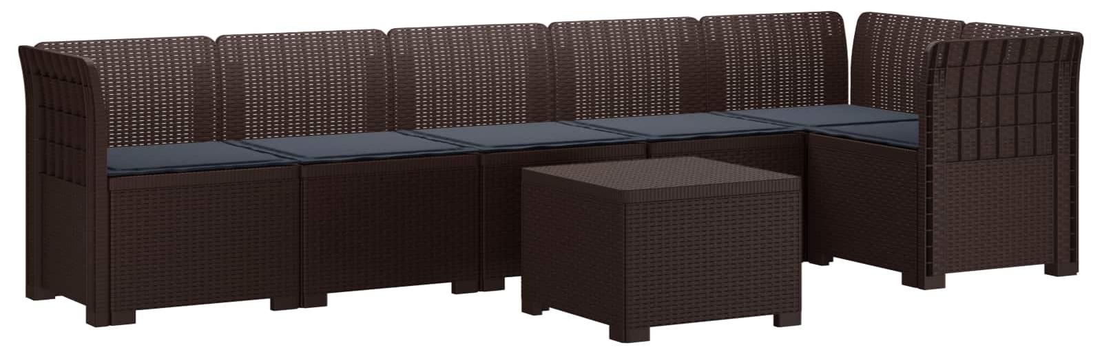 6-Sitzer Garten Sofa mit Kissen Rattan Look PP Braun