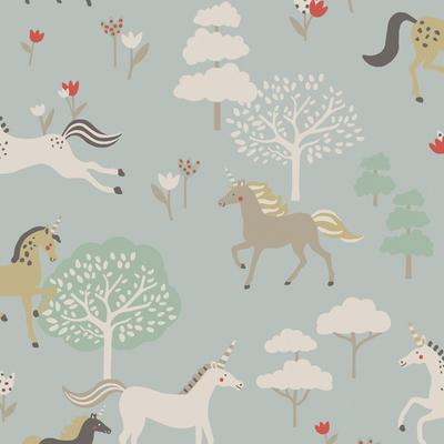 Sophie Allport Forest Ponies Witham Blue Wallpaper - N/A