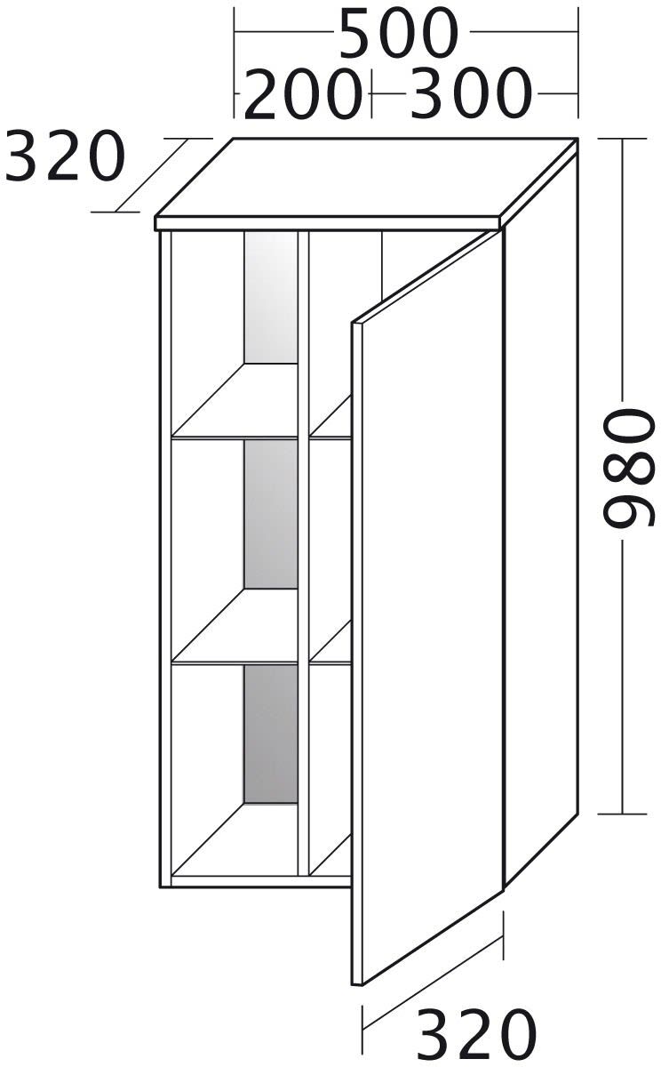 burgbad Badu Halbhoher Schrank 50 cm, 1 Tür, Anschlag rechts, 1 Regal