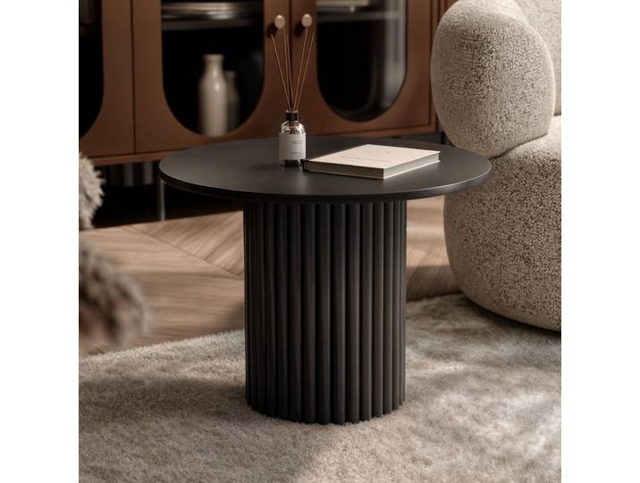 Idohome - Table basse ronde BARNEY avec piètement strié Table basse de salon Structure métallique Table de salon 60 x 38 cm (Ø x H) Noir