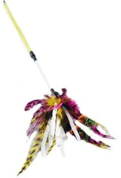 Uplift Treasures Colorful Feather Cat Wand Teaser Toy yellow Rod