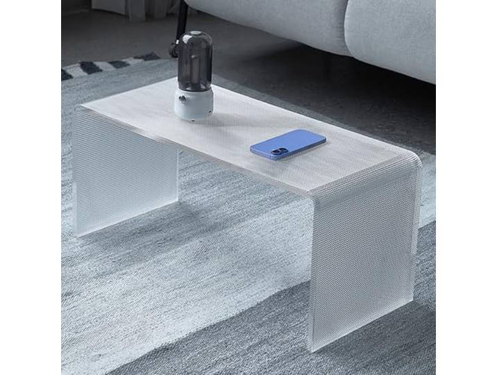 Fcmeavo Moderner Transparent Couchtisch Acryl Beistelltisch Abgerundete Kanten Wohnzimmertisch C-förmiger Kaffeetisch Oberflächenkörnigkeit Kreativität Teetisch Side Table Leicht Kleiner Computertisch