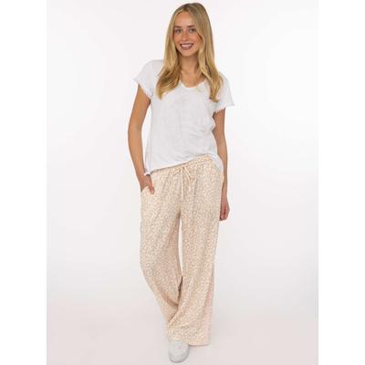 Stoffhose ZWILLINGSHERZ "Leo", Damen, Gr. N-Gr, beige, Obermaterial: 100% Viskose, Hosen Stoffhose, leichte Viskose, moderner Leo-Print, glänzend, mit Zugband am Bund