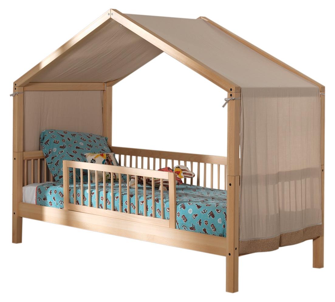Hausbett >Fagus< Textilhimmel und Rausfallschutz, Buche massiv - 207,5x170x97,5 (BxHxT)