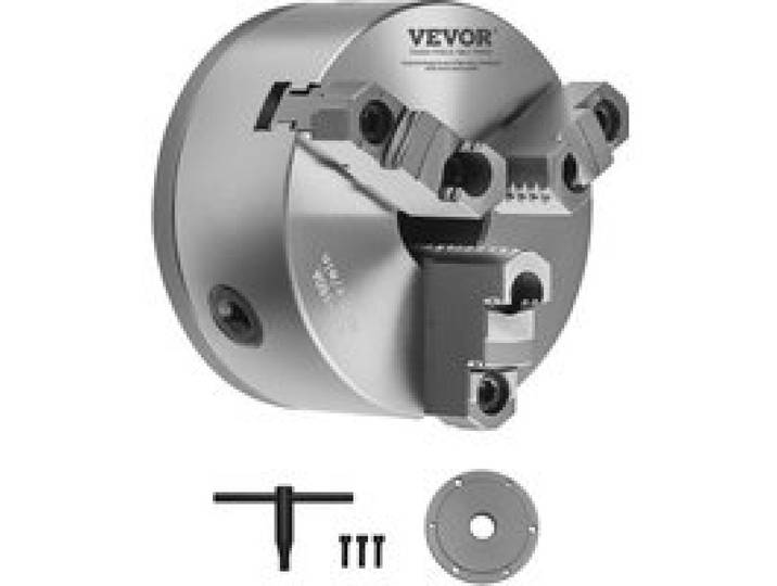 VEVOR 3-klauwplaat, φ160 mm, zelfcentrerende klauwplaat met 38,1 mm 8-draads draagplaat, klembereik 3-145 mm met T-bouten, HT300 materiaal, voor hout-/metaaldraaibanken