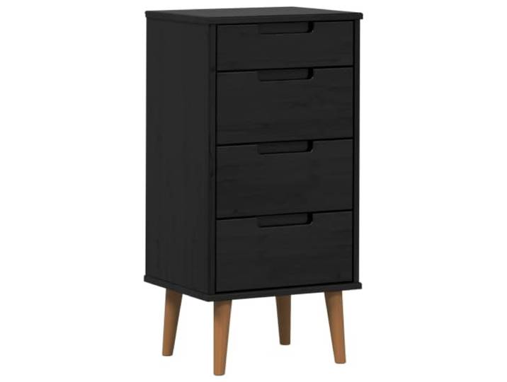 Foknhdi Kommode MOLDE Schwarz 4 Schubladen Massivholz Kiefer 40x35x82cm Schlankes vertikales Design aus massivem Kiefernholz mit 4 Schubladen für Wohnzimmer und Schlafzimmer mit UV-Lackierung.