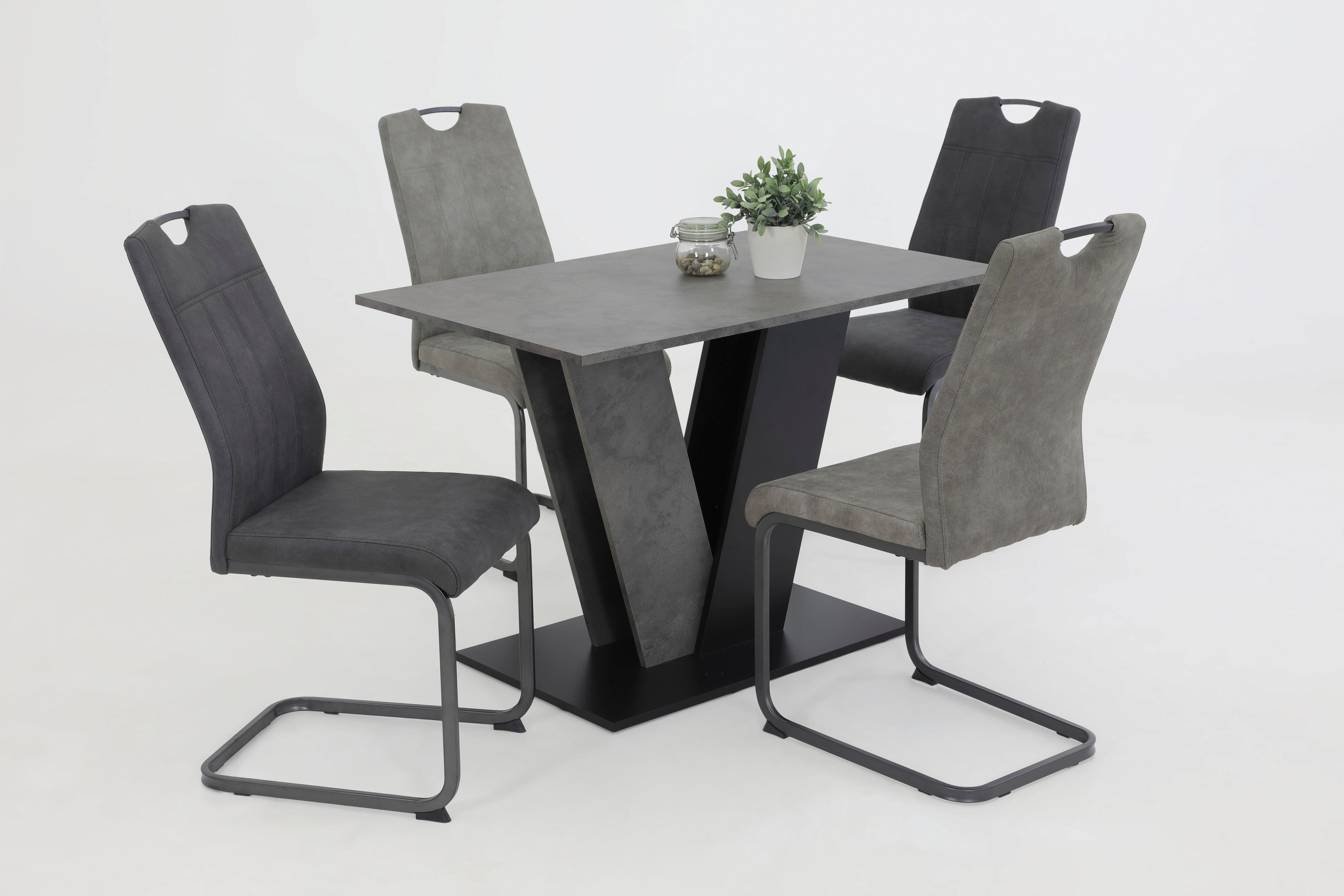 Esstisch HELA "JUDITH mit ABS-Kante", schwarz (betonoptik, schwarz, betonoptik, schwarz, betonoptik), B:110cm H:76cm T:70cm, Tische, Esstisch, Melamin, Säulentisch, V-Form, Bodenplatte farblich abgesetzt betonoptik, schwarz, betonoptik, schwarz, betonopti