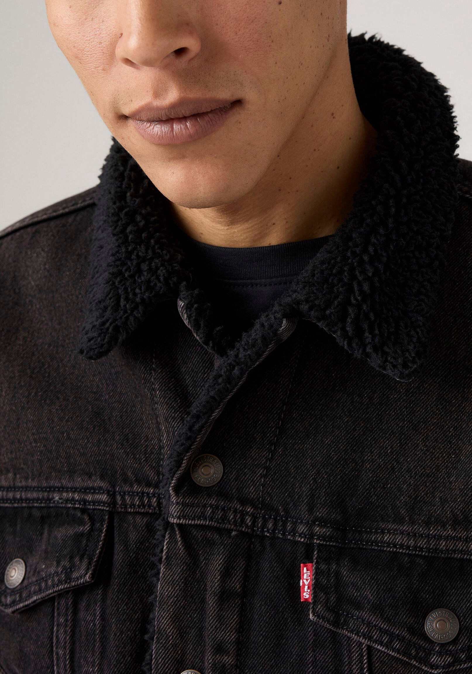 Kurzjacke LEVI'S "SHERPA", Herren, Gr. L, built to last sherpa, Denim/Jeans, Obermaterial: 100% Baumwolle, 1-Knopf-Manschette mit Druckknopf, Jacken Kurzjacke, mit Sherpa Fütterung built to last sherpa L