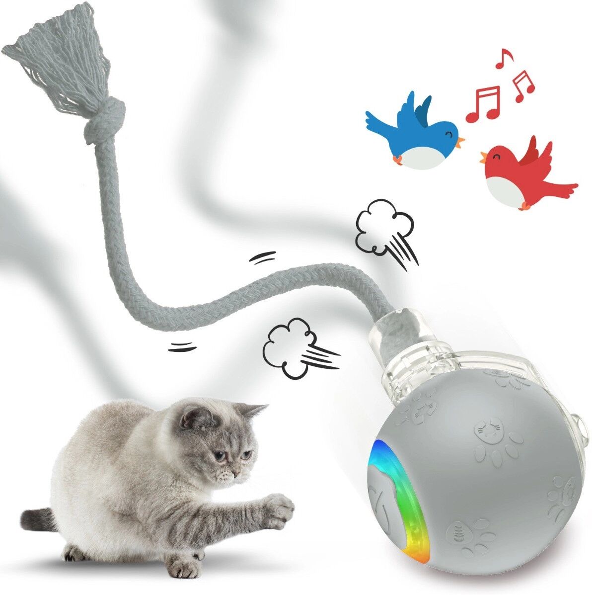 INF Intelligenter elektrischer Hundeball mit automatischer Bewegung, abwaschbarem TPU und interaktiver Aktivierung Grau