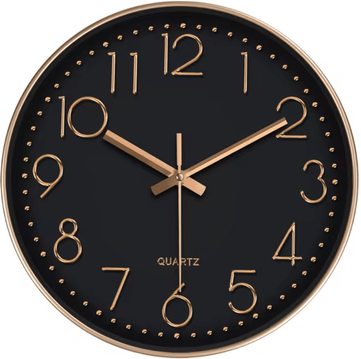 Inspire Curations Minimalist Silent Quartz Wall Clock Modern Non Ticking Home & Office Decor black Golden 10 Inch
