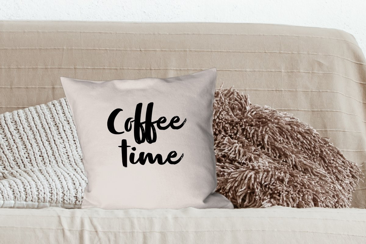 PillowMonkey Sierkussen met Coffee Time Quote - 45 x 45 cm