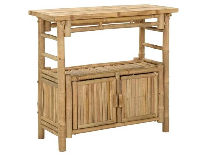 XHNIFBN Konsolentisch Bambus mit Türen Regal 80x35x75 cm Natur Flurtisch Schlanker Beistelltisch aus naturbelassenem Holzmaterial mit Schrankfach für Flur Wohnzimmer und geschützte Terrasse.