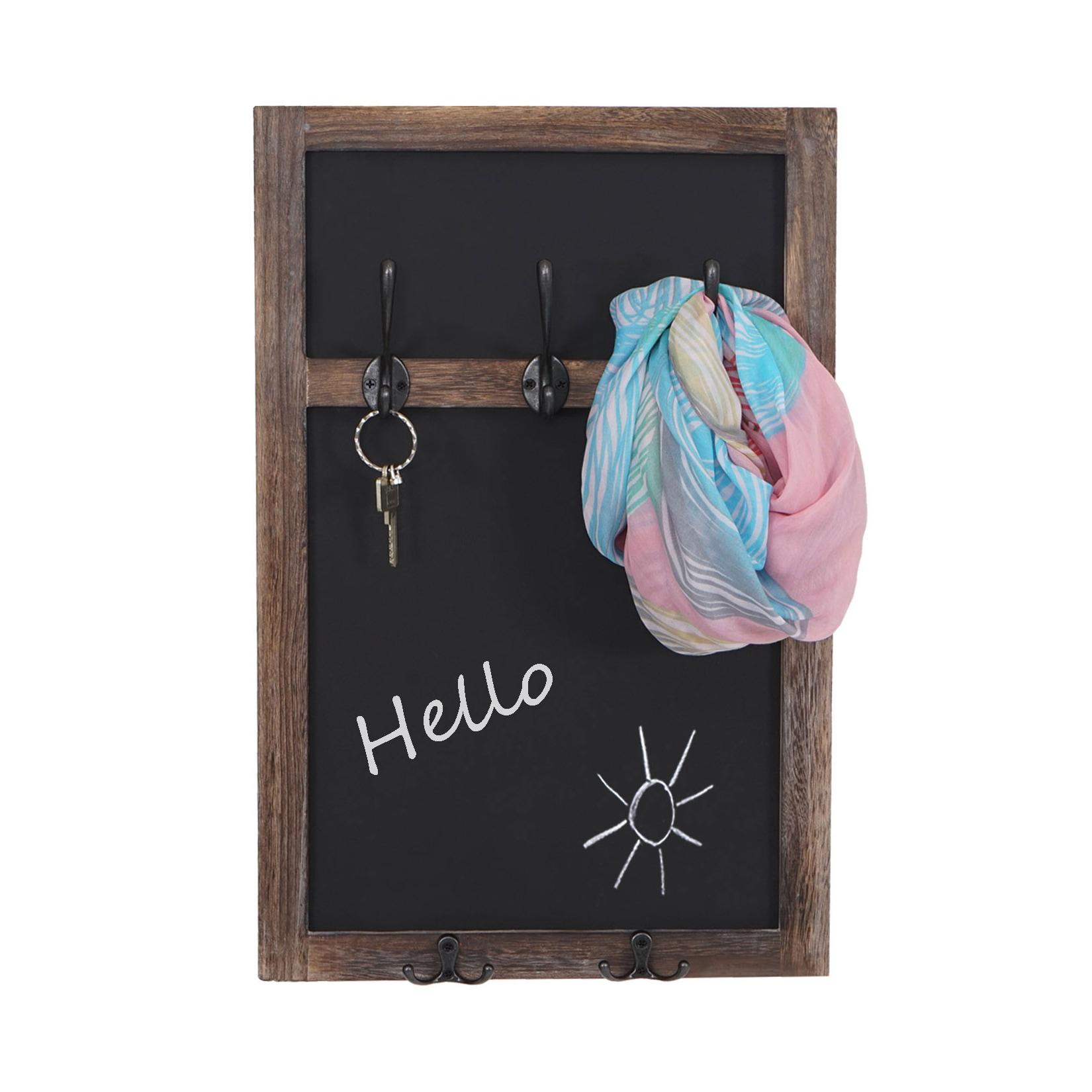 Wandgarderobe MCW-C51, Garderobe Kreidetafel Wandtafel, 5 Haken 55x34cm ~ braun, shabby
