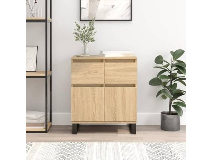 RJPLMFV Anrichte Eiche Sonoma, 60 x 35 x 70 cm, Holz, Technik Robuste Eisenbeine, große Aufbewahrung, leicht zu reinigen, Wandbefestigung inklusive
