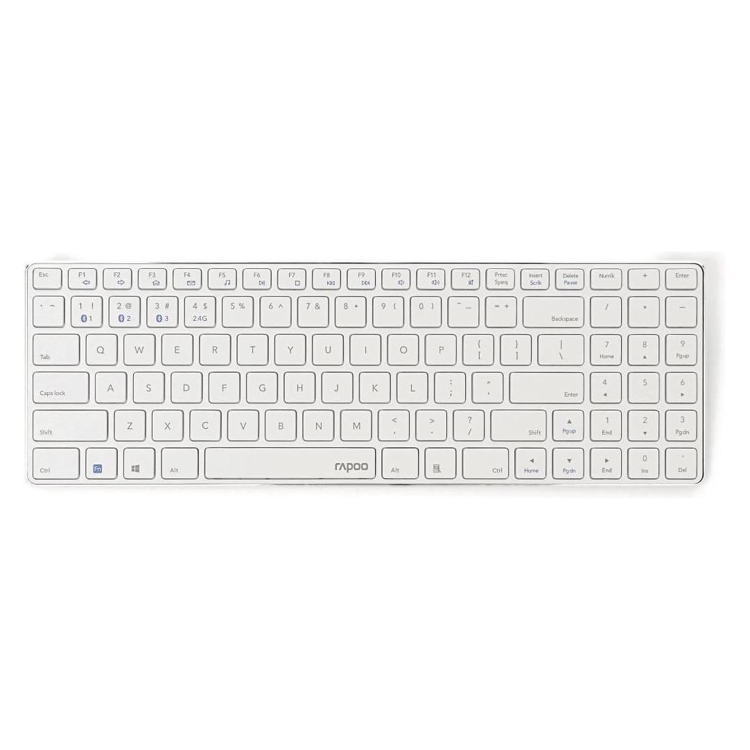 BLK Rapoo E9100M Multimode weiss / kabellose Tastatur / BT 2,4 GHz / 2x AAA / Nachverkauf (DE, Docking, Kabellos) (6940056200020)