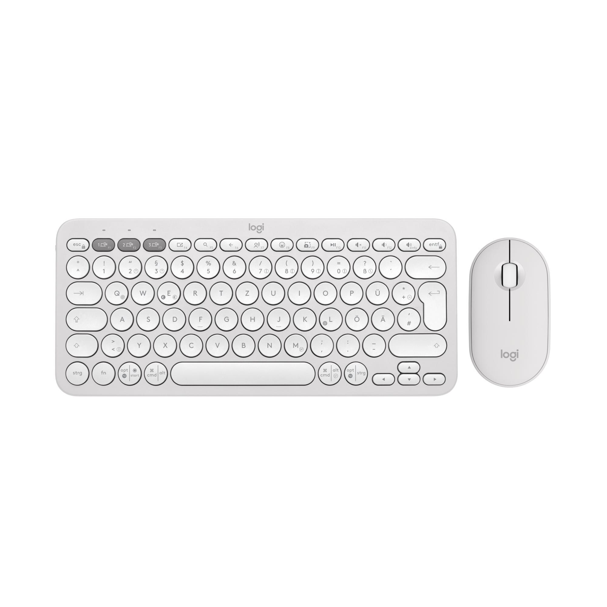 Logitech Pebble 2 Combo Weiß - Schlanke Multi-Device Bluetooth-Tastatur und -Maus mit anpassbaren Tasten