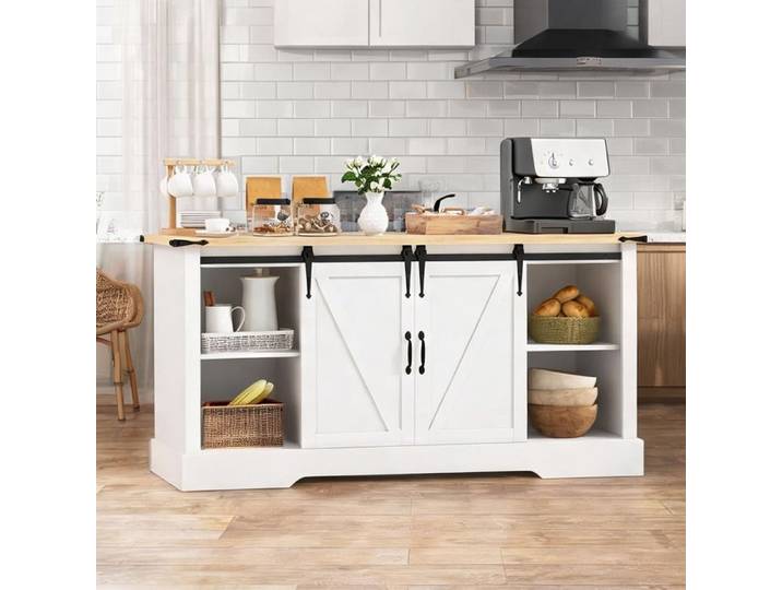 Buffet 2 portes coulissantes style grange 150x40x72 cm panneau de particules blanc - Blanc Panneau de particules 59.06 x 15.75 x