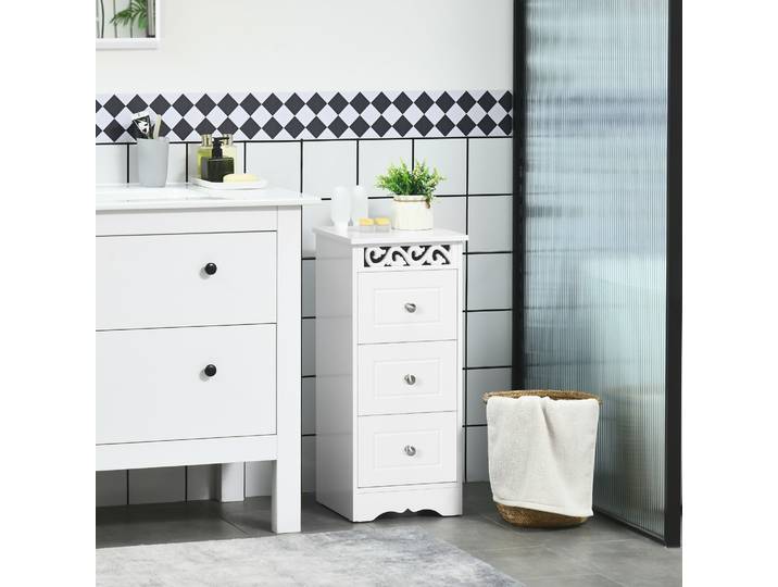 HOMCOM Armoire Basse MDF Blanc avec Tiroirs 29,8x29,8x68,5cm