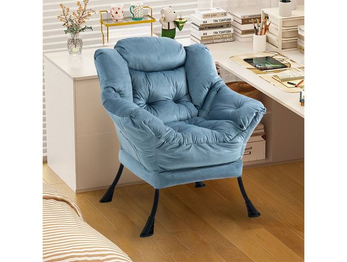 BBG Relaxsessel Lazy Chair Relaxsessel mit Metallgestell & Seitentasche, Bequemer Polstersessel mit Samtbezug, Loungesessel