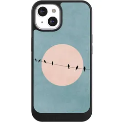 Nivocase Hülle für Apple iPhone 13 Handyhülle NIVOcore Case Schwarz Mond Vogel türkis (Apple iPhone 13), Smartphone Hülle, Schwarz, Türkis