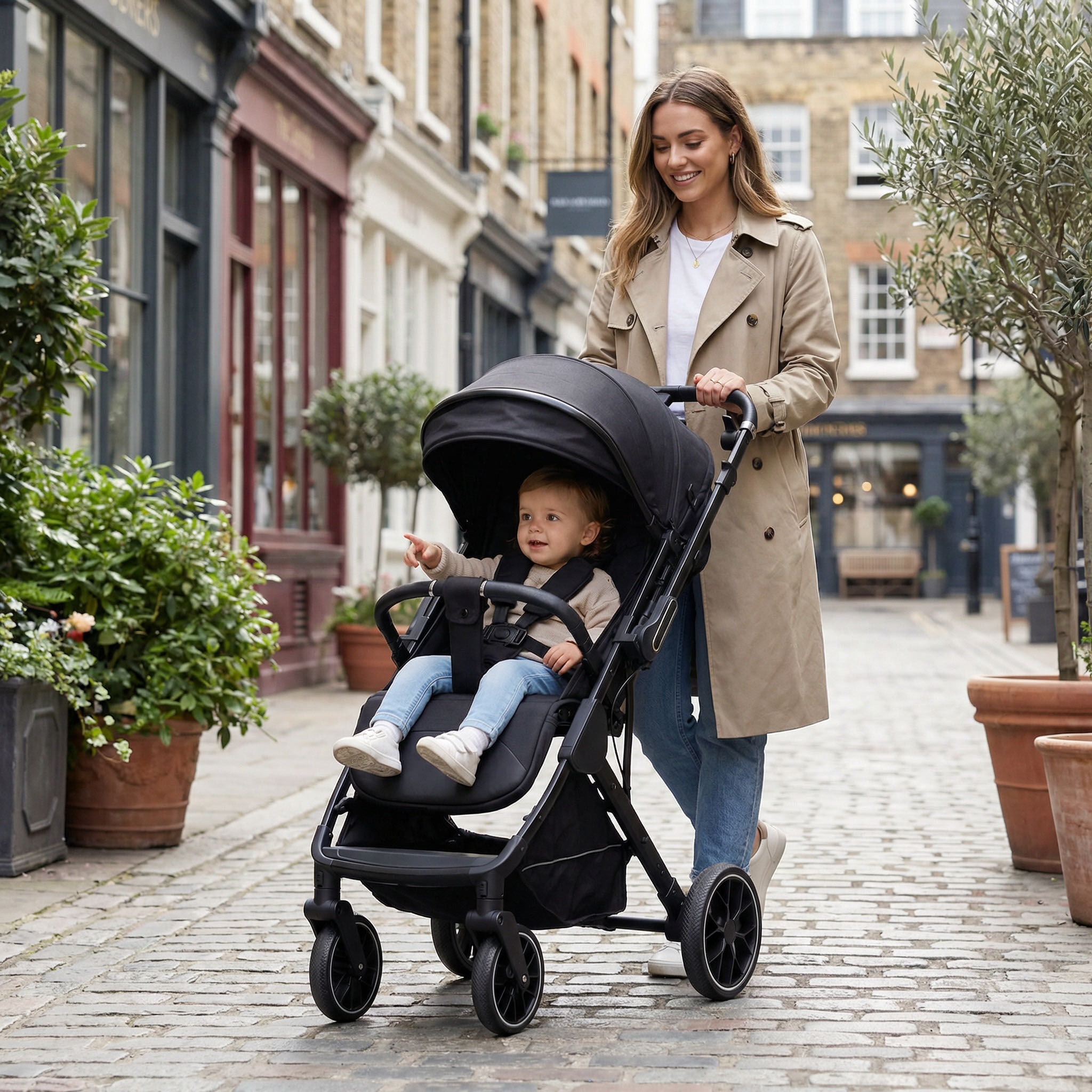 Kinder-Buggy FILLIKID "Fill Axis", Baby, schwarz, Stahl, Kinderwagen Kinder-Buggy, mit schwenkbarer Schiebestange