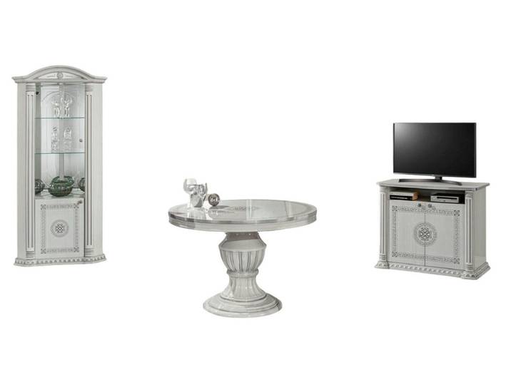 Xlmoebel Esszimmer-Set Elegantes Esszimmer-Set mit runden Tisch, Vitrine und Kommode, (Set 3tlg.Esszimmer (Esstisch+Vitrine+Kommode), Hergestellt in Europa
