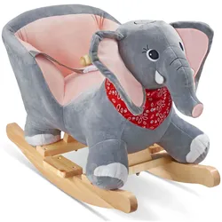 tectake® Schaukeltier Elefant, hochwertiges Design, mit Soundeffekt, hohe, umlaufende Rückenlehne, massive Holzkufen, ab 12 Monaten geeignet