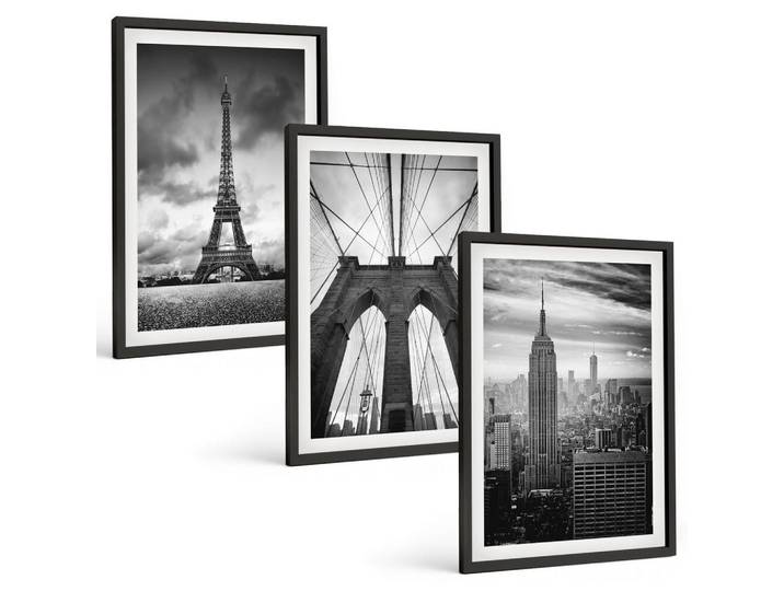 Tulup Bilder SET 3er Set - 40x60 cm Schwarzer Rahmen - Monochromatische Brückentürme, Kunststoff, Rechteckig, 40x60 cm, Fotografie, Bilder & Rahmen, Bilder