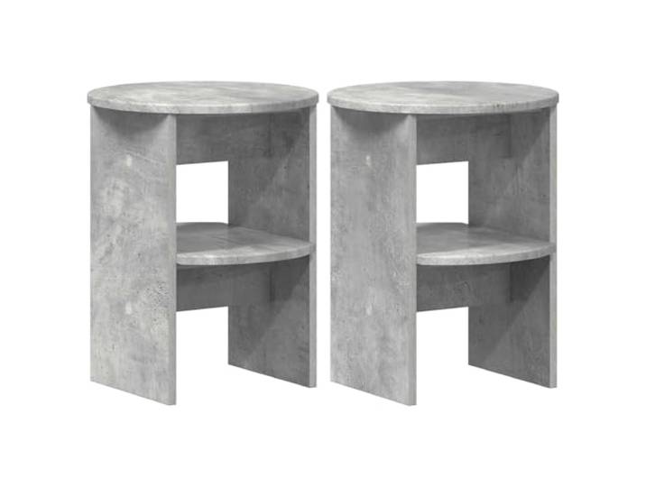 Coespram Beistelltisch 2er Set Betongrau Ø40 x 50 cm Holzwerkstoff Kompakte rundliche Kommode für Wohnzimmer und Schlafzimmer mit 2 Ebenen für geordnete Aufbewahrung kleiner Alltagsdinge.