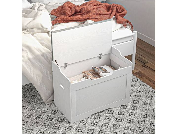 Banquette de rangement 103 L avec couvercle et assise coussin amovible blanche