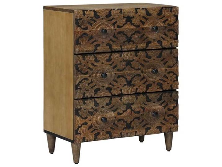 HGFDVCMR Sideboard Braun 60 x 33,5 x 75 cm Massivholz Mangoholz Schrank Kompakte Kommode aus echtem Mangoholz bietet praktischen Stauraum im Wohnzimmer, Flur oder Schlafzimmer.