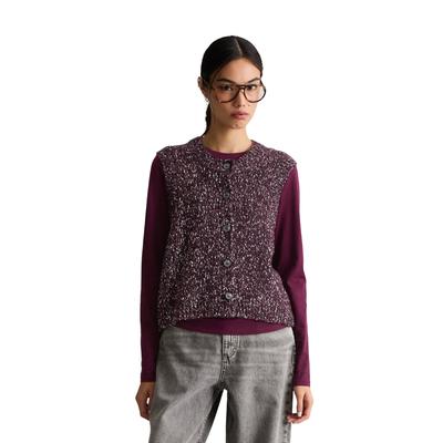Strickweste MARC O'POLO DENIM "aus Baumwoll-Schurwolle-Mix", Damen, Gr. XS, lila (mahagony jam), Obermaterial: 62% Baumwolle, 36% Schurwolle, 2% Polyamid. Füllung: 100% Nicht verfügbar. Futter: 100% Nicht verfügbar, unifarben, regular fit, Westen...