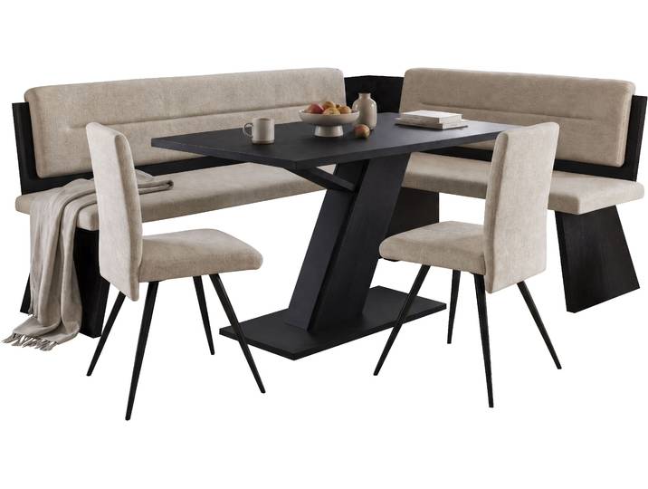 Eckbankgruppe MASSIVLINE & MORE Udine 2 , beige (grau, mercury 103 sand, grau), B:145cm H:89cm T:177cm, Dekorfolie, Holzwerkstoff, Stoff, Sitzmöbel-Sets, Eckbankgruppe