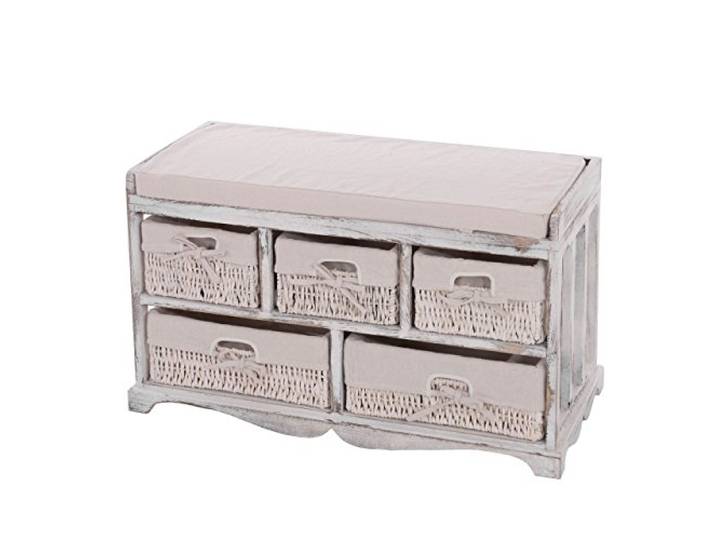 Mendler Kommode und Sitzbank mit 5 Schubladen, 45x77x36cm - weiß Shabby-Look, Vintage