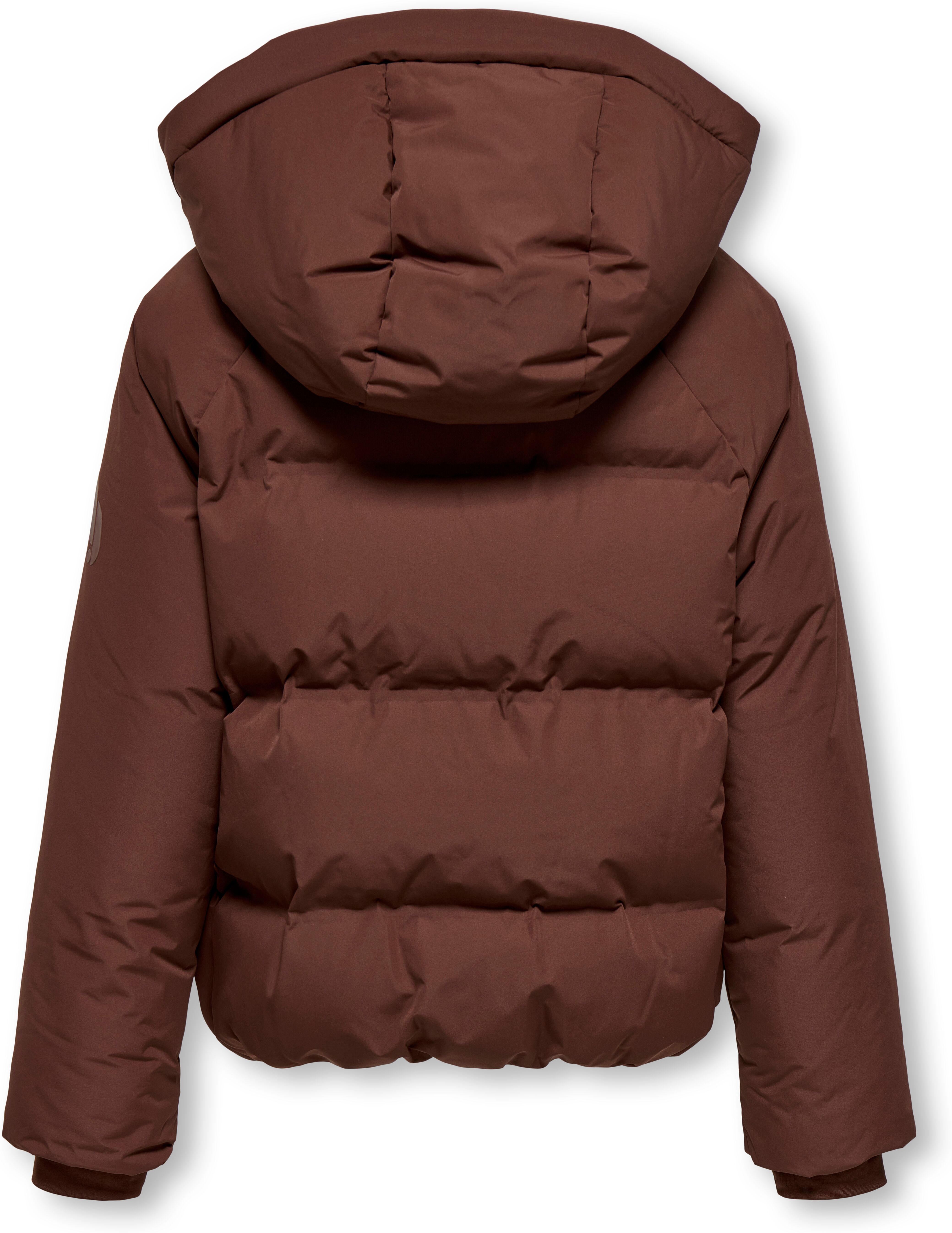 Steppjacke KIDS ONLY "KOGELLIE FUCTIONAL HOOD PUFF JACKET OTW", Mädchen, Gr. 134, braun stone, Web, Obermaterial: 100% Polyester, unifarben, Basic normal, Windstopperbündchen, Jacken Steppjacke, mit abnehmbarer Kapuze braun stone 134