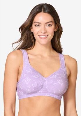 Plus Size Women's Wireless Leisure Bra by Comfort Choice in Pastel Lilac Bouquets (Size 40 DDD)
