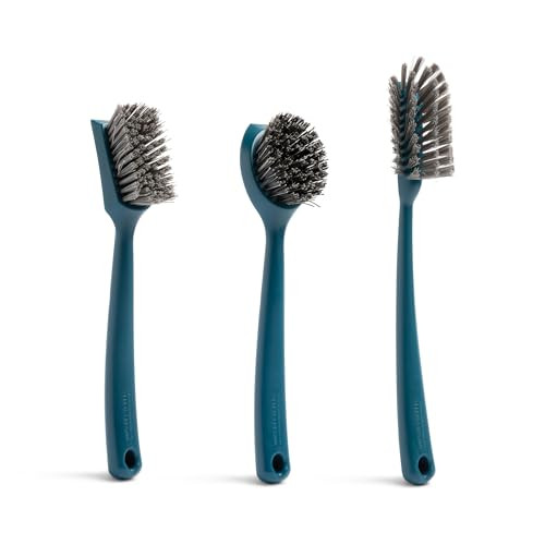 Full Circle Clean Ocean set van 3 afwasborstels, Teal, gemaakt van 100% gerecyclede visnetten
