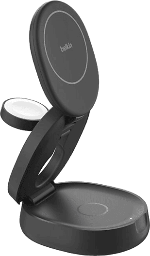 Cargador móvil inalámbrico - Belkin WIZ034KQBK, Compatible con Qi2 o MagSafe, Convertible 3 en 1, Plegable, Negro