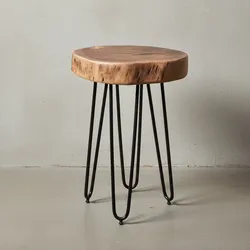 KADIMA DESIGN Beistelltisch BALU Massivholz: Metallbeine, Baumstammoptik, robust, pflegeleicht