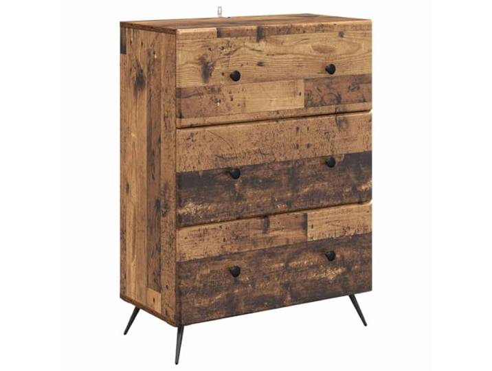 QINXIXINAIXI Schubladenschrank 66 x 34,5 x 90 cm Holzwerkstoff Altholz Metallrahmen, Schiebetüren, verstellbare Innenregale, Stauraum für Kleidung und Büromaterial