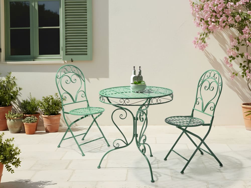Beliani Ensemble bistrot d'extérieur métal vert Vert 70x45x70cm