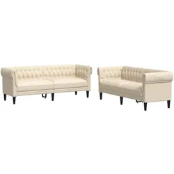 vidaXL 2-tlg. Sofagarnitur Creme Stoff