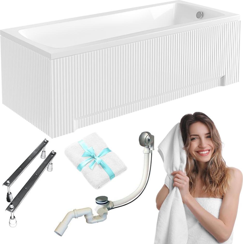 Aqua For You | Besco Optima Badewanne - 170x70cm - Antibakterielle Beschichtung - Inklusive Siphon - Geringe Kratzfestigkeit - mit geriffelter Verkleidung