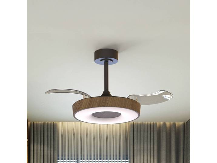 Mantra Iluminación Smart LED-Deckenventilator Coin, holz/schwarz, DC, leise dimmbar, Holz hell, für Wohn- / Esszimmer, Metall, Modern