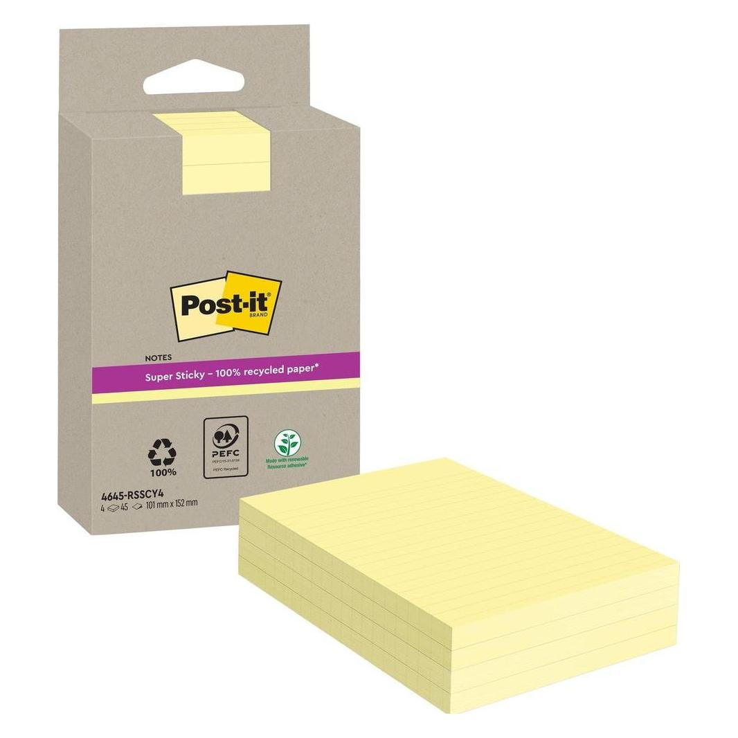 Post-it Super Sticky Haftnotizen Recycling (152 x 102 mm) (4645-RSSCY4)