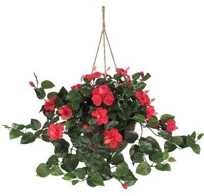 Nearly Natural Hibiscus Hanging Basket