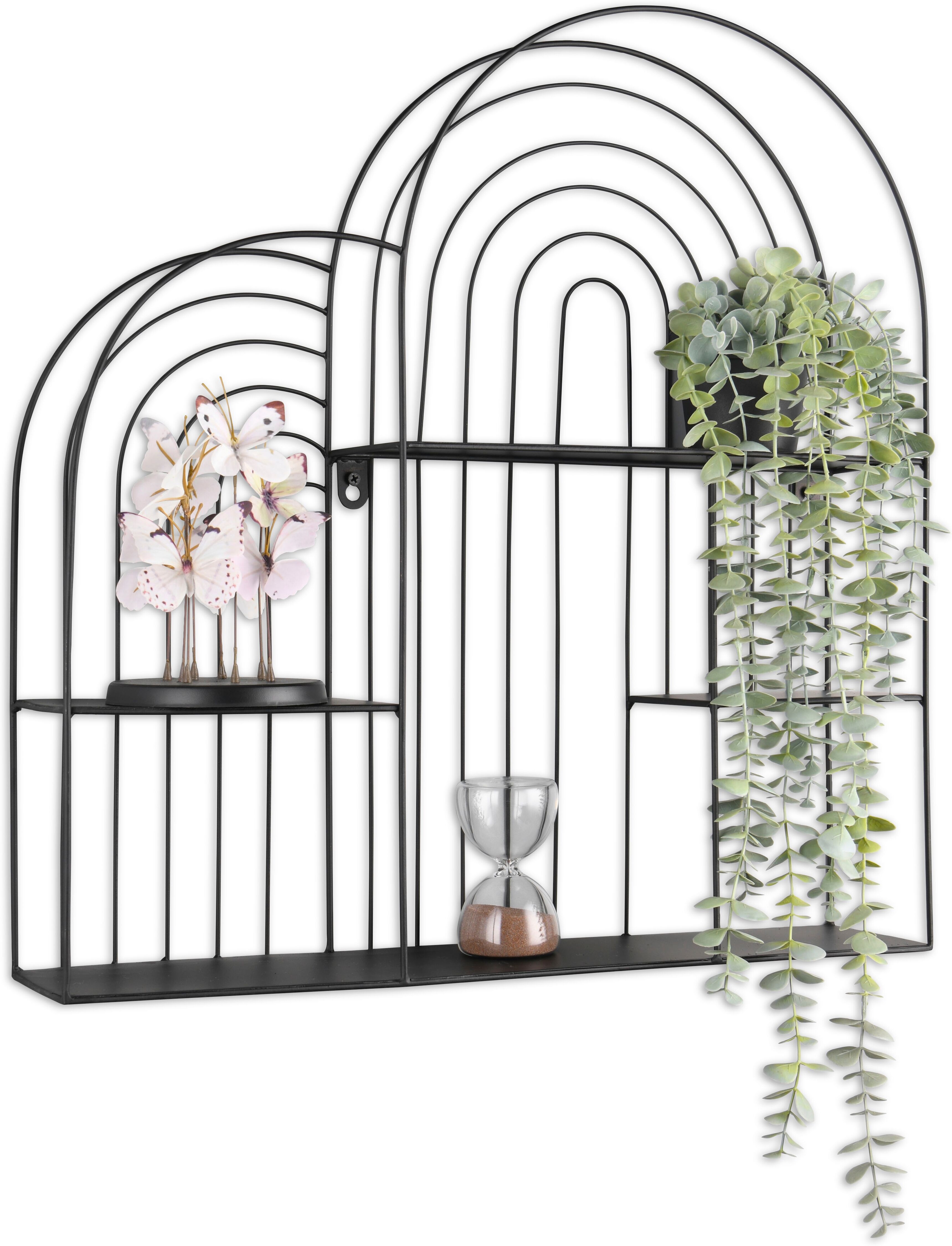 Wandregal MIRRORS AND MORE "Ivanka", schwarz, B:54cm H:55cm T:11cm, Metall, Regale, Wandregal, Dekoratives Regal schwarz B/H/T: 54cm x 55cm x 11cm, offene Fächer