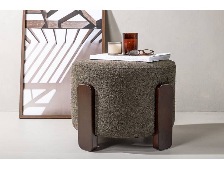 Beistellhocker Carmelo – Dekorativer runder Hocker in Gelb - Anthrazit - Bouclé - Luxusbetten24