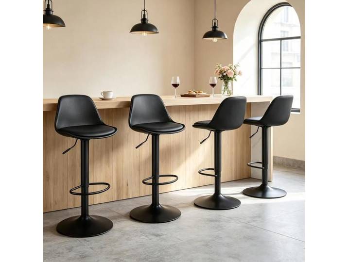 PIPIPOXER Lot de 4 Tabouret de bar ergonomique hauteur réglable pivot 360° chaise comptoir dossier incurvé îlot cuisine maison